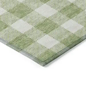 Photo of Artichoke Green And Gray Plaid Washable Indoor Outdoor Area Rug