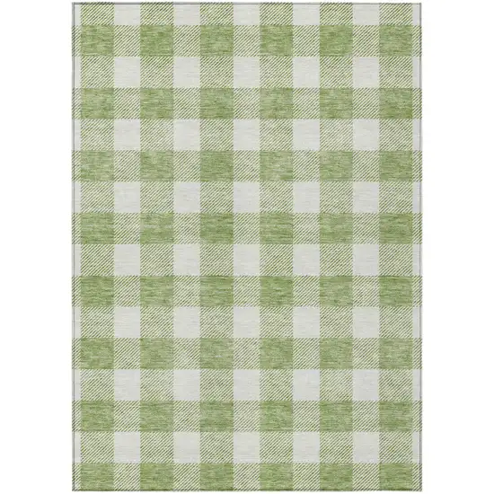 Artichoke Green And Gray Plaid Washable Indoor Outdoor Area Rug Photo 2