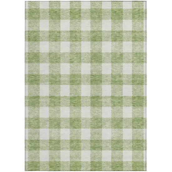 Artichoke Green And Gray Plaid Washable Indoor Outdoor Area Rug Photo 7