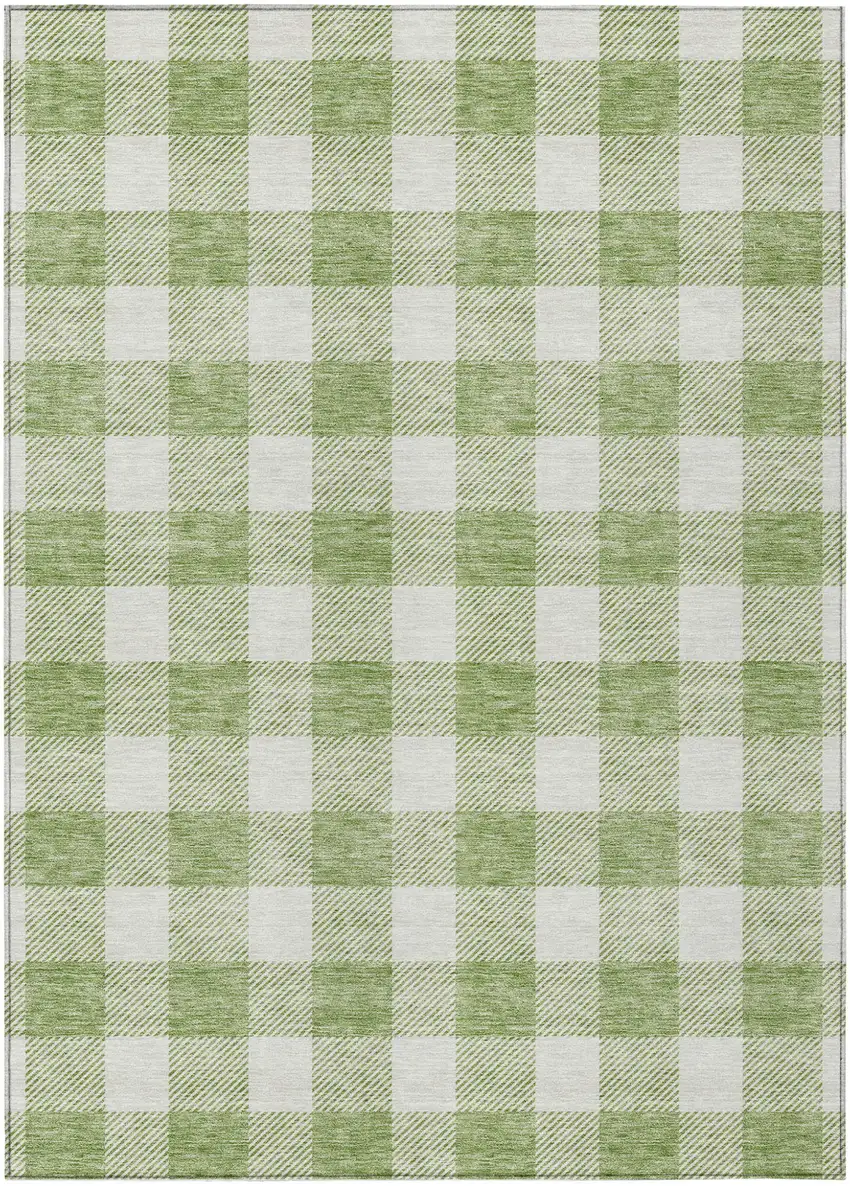 Artichoke Green And Gray Plaid Washable Indoor Outdoor Area Rug Photo 2