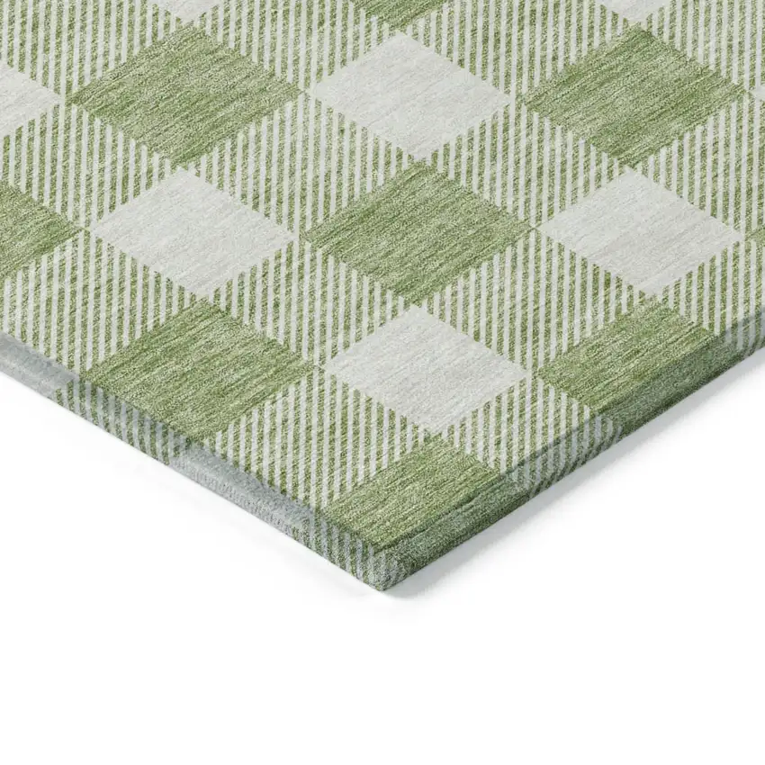 Artichoke Green And Gray Plaid Washable Indoor Outdoor Area Rug Photo 5