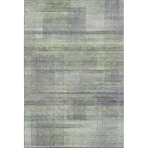 Photo of Artichoke Green And Gray Striped Washable Area Rug With UV Protection