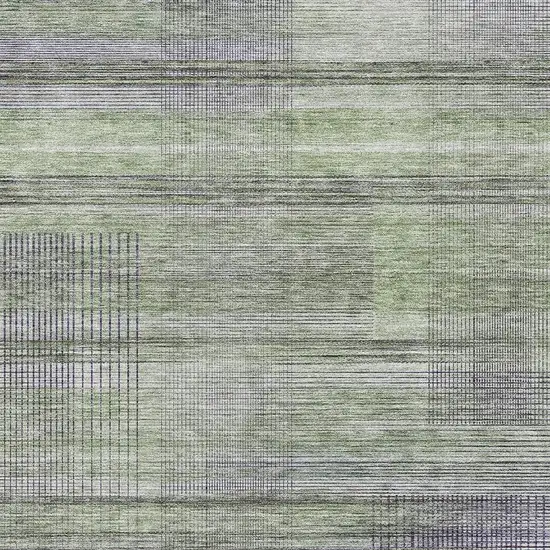Artichoke Green And Gray Striped Washable Area Rug With UV Protection Photo 3