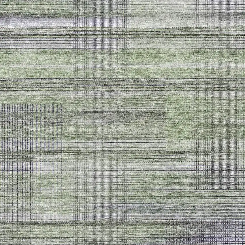 Artichoke Green And Gray Striped Washable Area Rug With UV Protection Photo 3