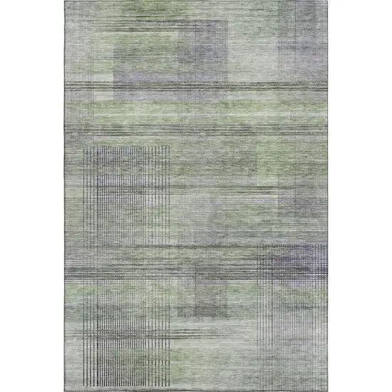 Artichoke Green And Gray Striped Washable Area Rug With UV Protection Photo 2