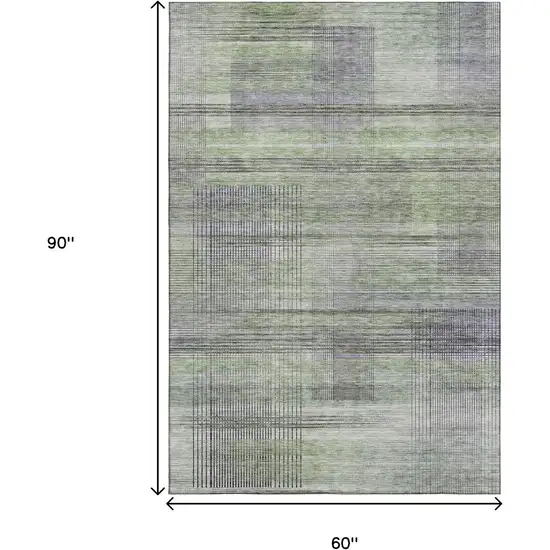 Artichoke Green And Gray Striped Washable Area Rug With UV Protection Photo 3