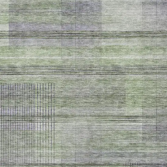 Artichoke Green And Gray Striped Washable Area Rug With UV Protection Photo 3