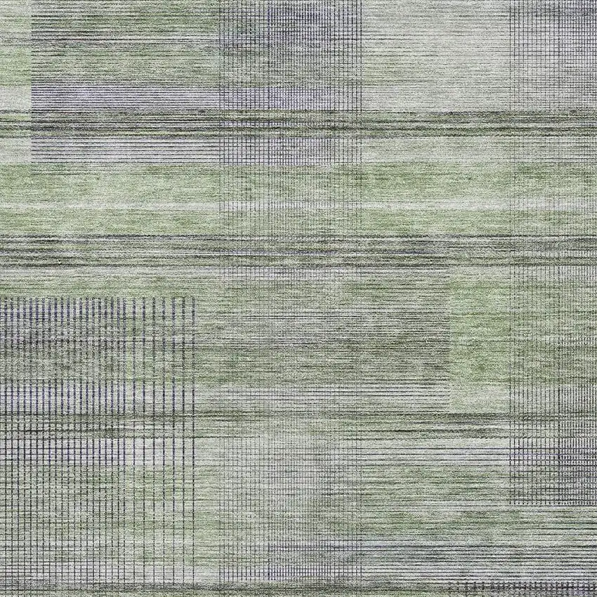 Artichoke Green And Gray Striped Washable Area Rug With UV Protection Photo 3