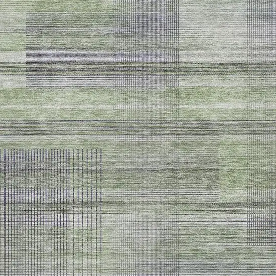 Artichoke Green And Gray Striped Washable Area Rug With UV Protection Photo 3