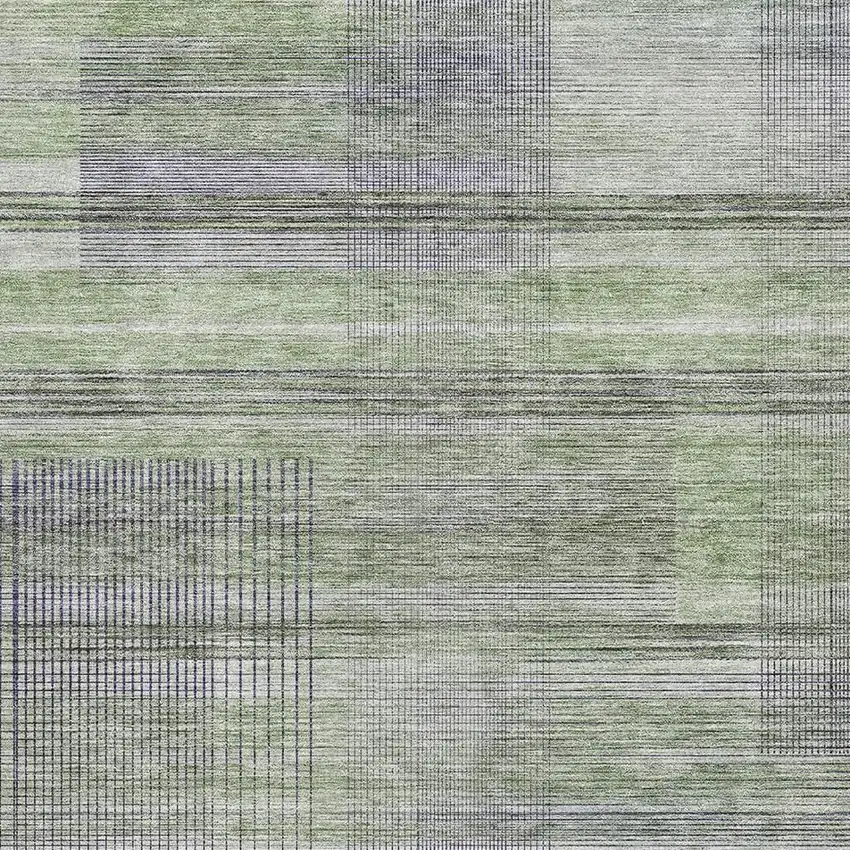 Artichoke Green And Gray Striped Washable Area Rug With UV Protection Photo 3