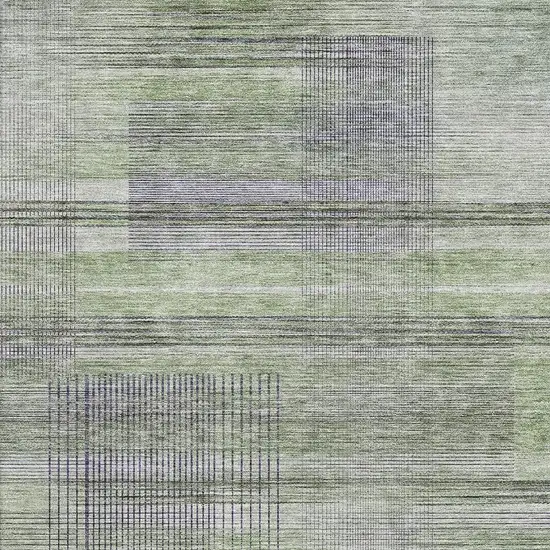 Artichoke Green And Gray Striped Washable Area Rug With UV Protection Photo 3