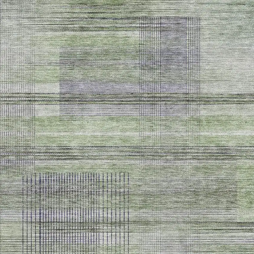 Artichoke Green And Gray Striped Washable Area Rug With UV Protection Photo 3