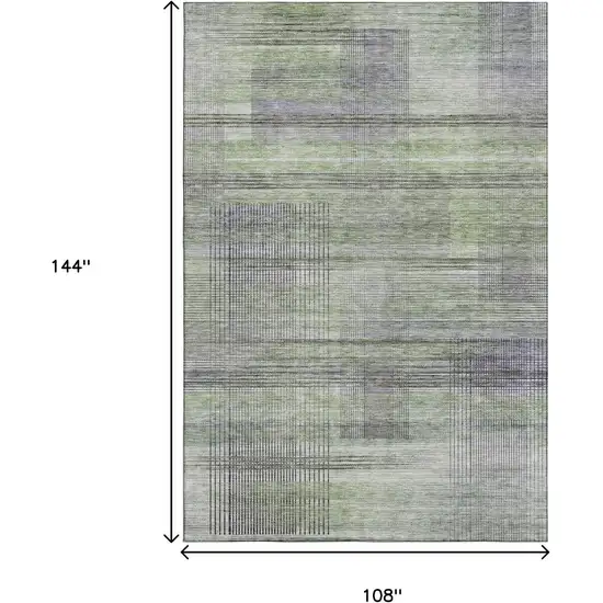 Artichoke Green And Gray Striped Washable Area Rug With UV Protection Photo 3
