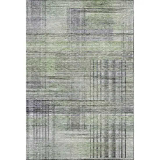 Artichoke Green And Gray Striped Washable Area Rug With UV Protection Photo 4