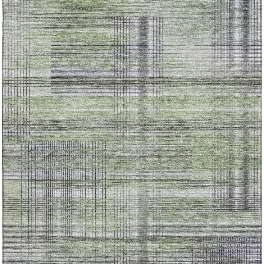 Artichoke Green And Gray Striped Washable Area Rug With UV Protection Photo 3