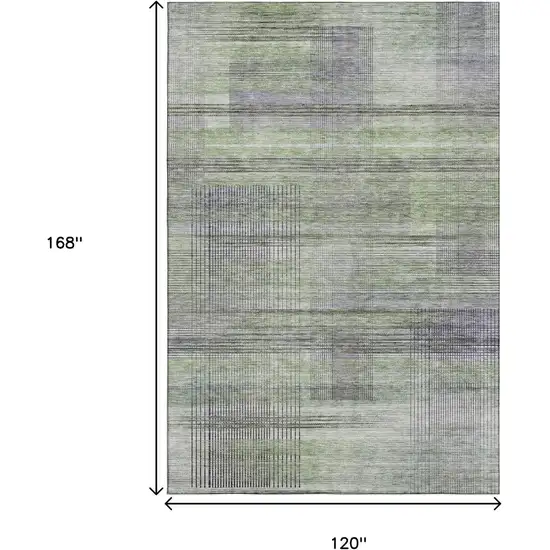 Artichoke Green And Gray Striped Washable Area Rug With UV Protection Photo 3