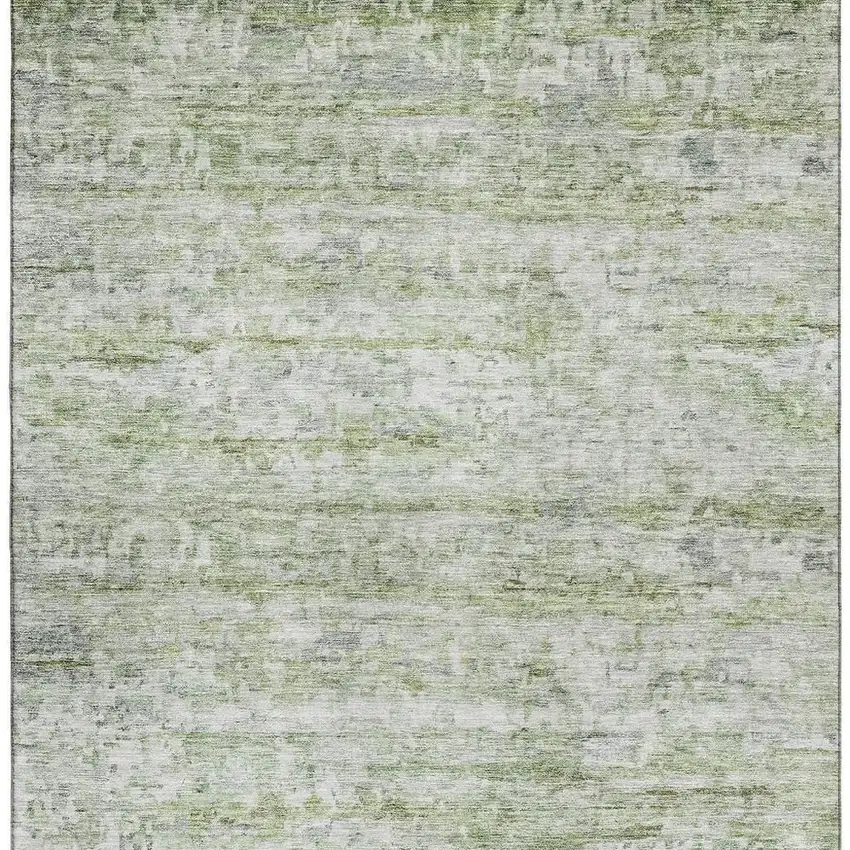 Artichoke Green And Gray Striped Washable Area Rug With UV Protection Photo 3