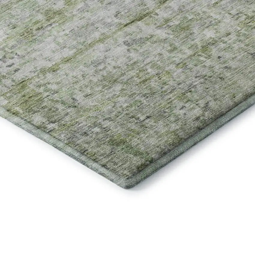 Artichoke Green And Gray Striped Washable Area Rug With UV Protection Photo 7