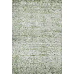 Photo of Artichoke Green And Gray Striped Washable Area Rug With UV Protection