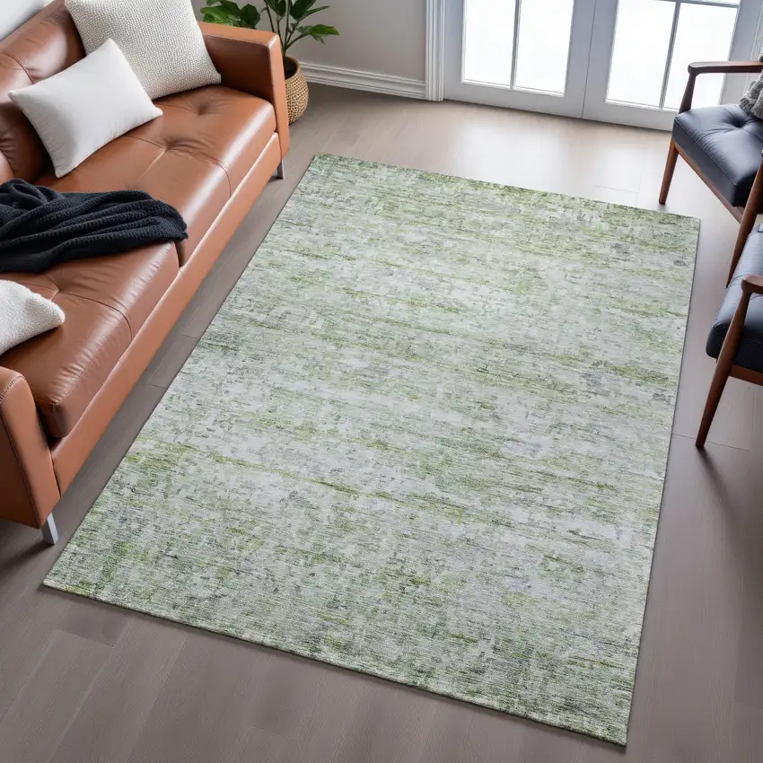 Artichoke Green And Gray Striped Washable Area Rug With UV Protection Photo 5
