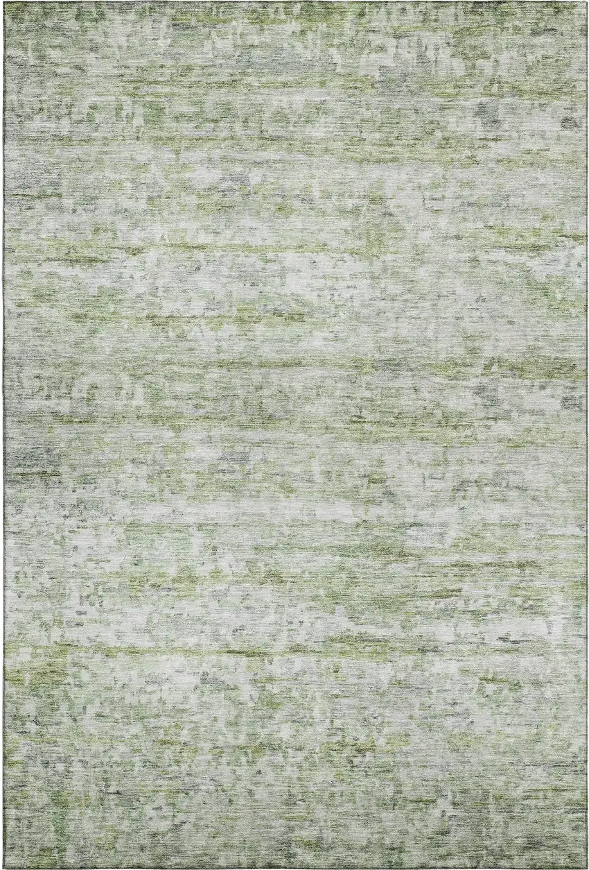 Artichoke Green And Gray Striped Washable Area Rug With UV Protection Photo 1