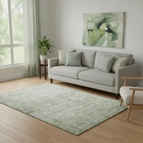 Artichoke Green And Gray Striped Washable Area Rug With UV Protection Photo 2