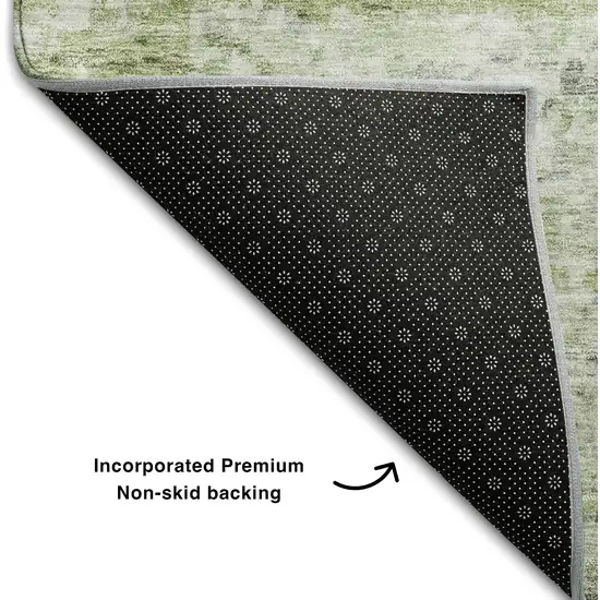 Artichoke Green And Gray Striped Washable Area Rug With UV Protection Photo 6