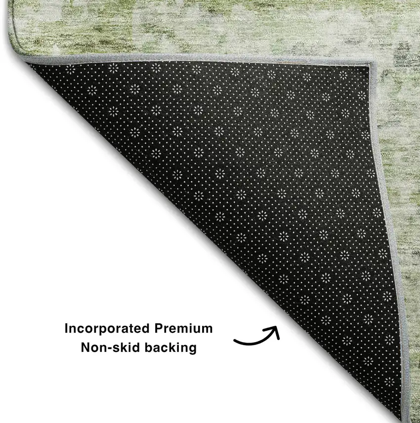 Artichoke Green And Gray Striped Washable Area Rug With UV Protection Photo 6