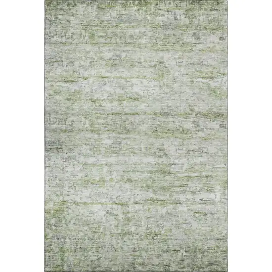 Artichoke Green And Gray Striped Washable Area Rug With UV Protection Photo 1