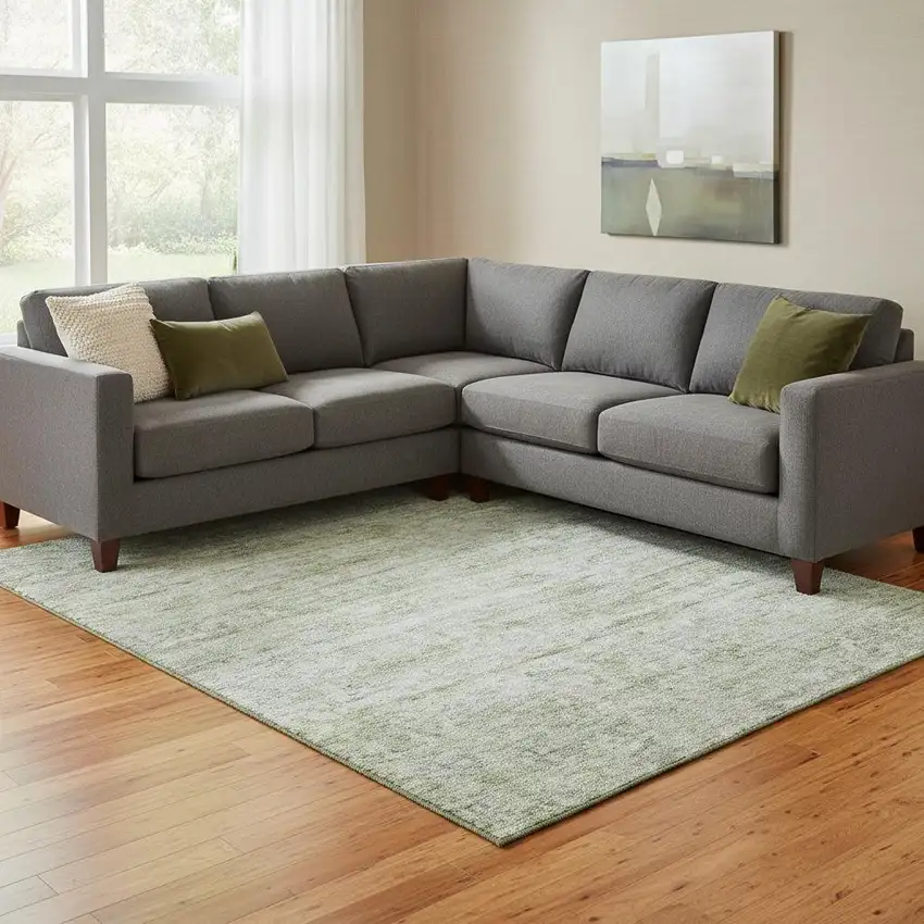 Artichoke Green And Gray Striped Washable Area Rug With UV Protection Photo 2