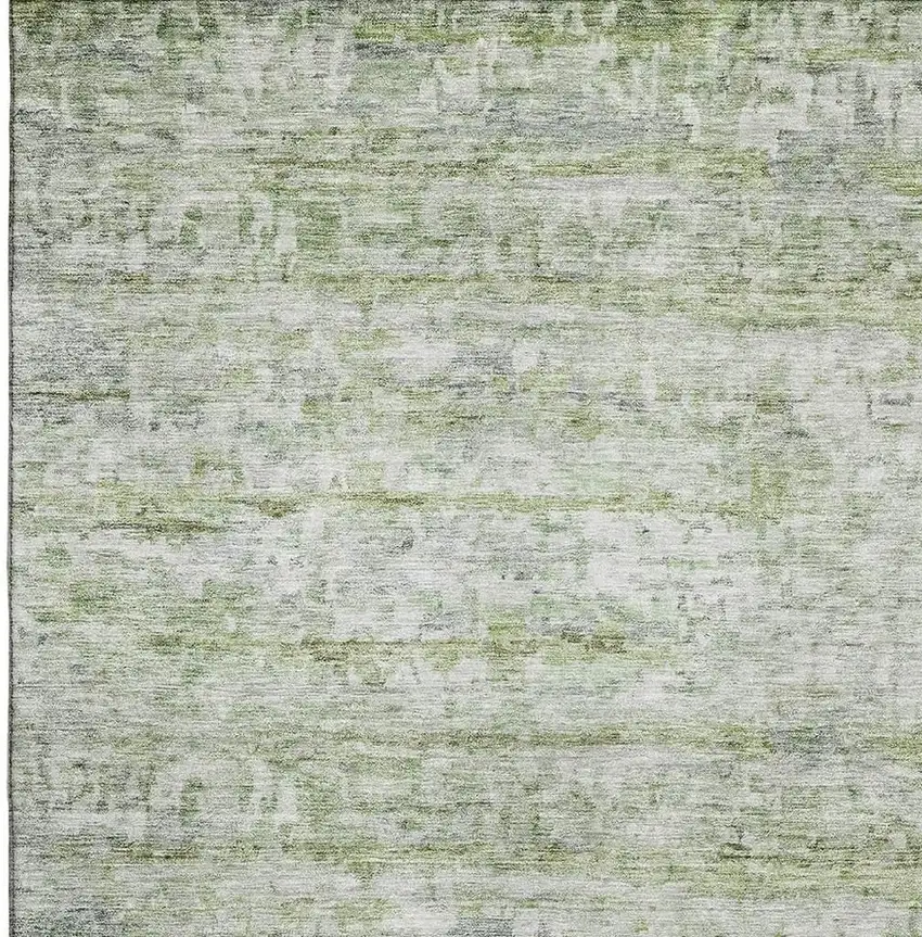 Artichoke Green And Gray Striped Washable Area Rug With UV Protection Photo 2
