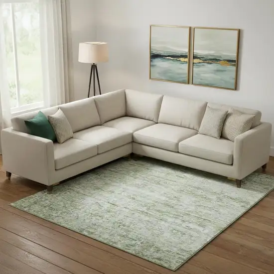 Artichoke Green And Gray Striped Washable Area Rug With UV Protection Photo 2