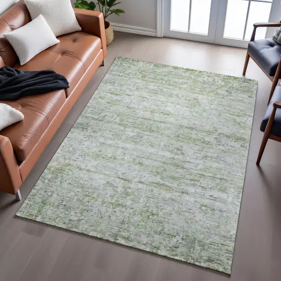 Artichoke Green And Gray Striped Washable Area Rug With UV Protection Photo 5