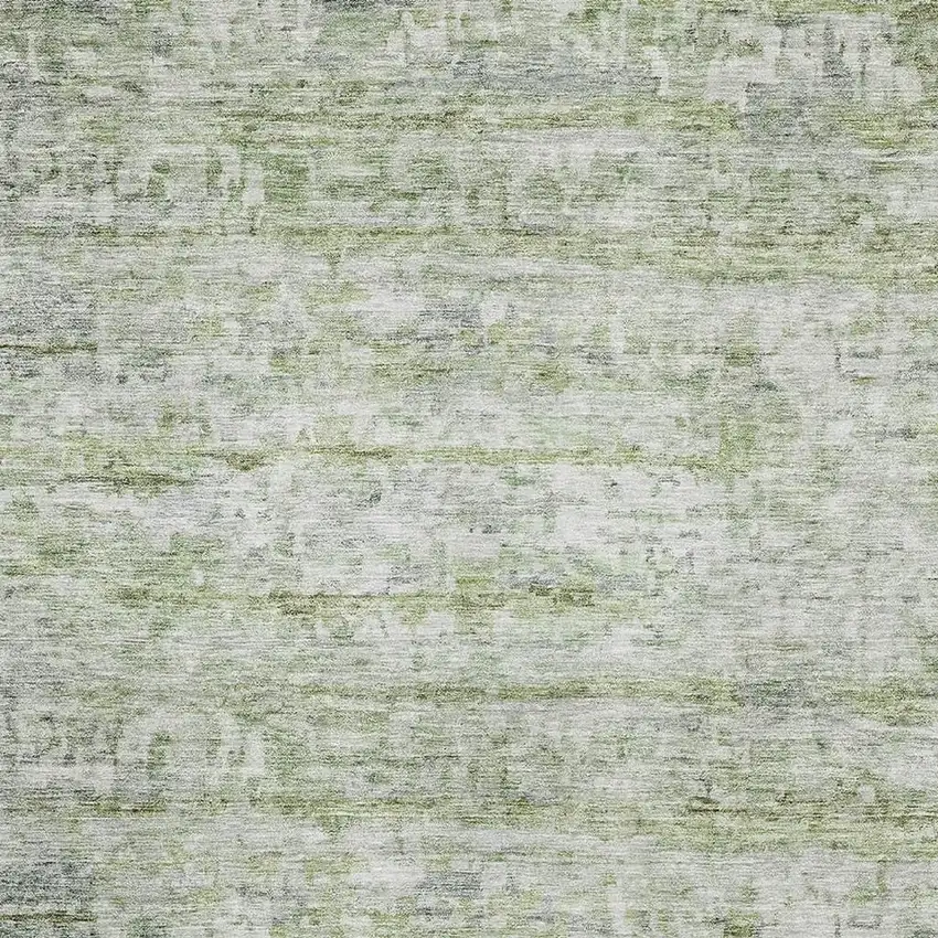 Artichoke Green And Gray Striped Washable Area Rug With UV Protection Photo 2