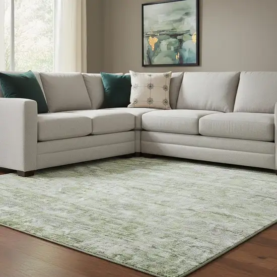 Artichoke Green And Gray Striped Washable Area Rug With UV Protection Photo 2