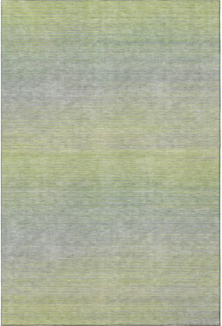 Artichoke Green And Gray Striped Washable Area Rug With UV Protection Photo 3