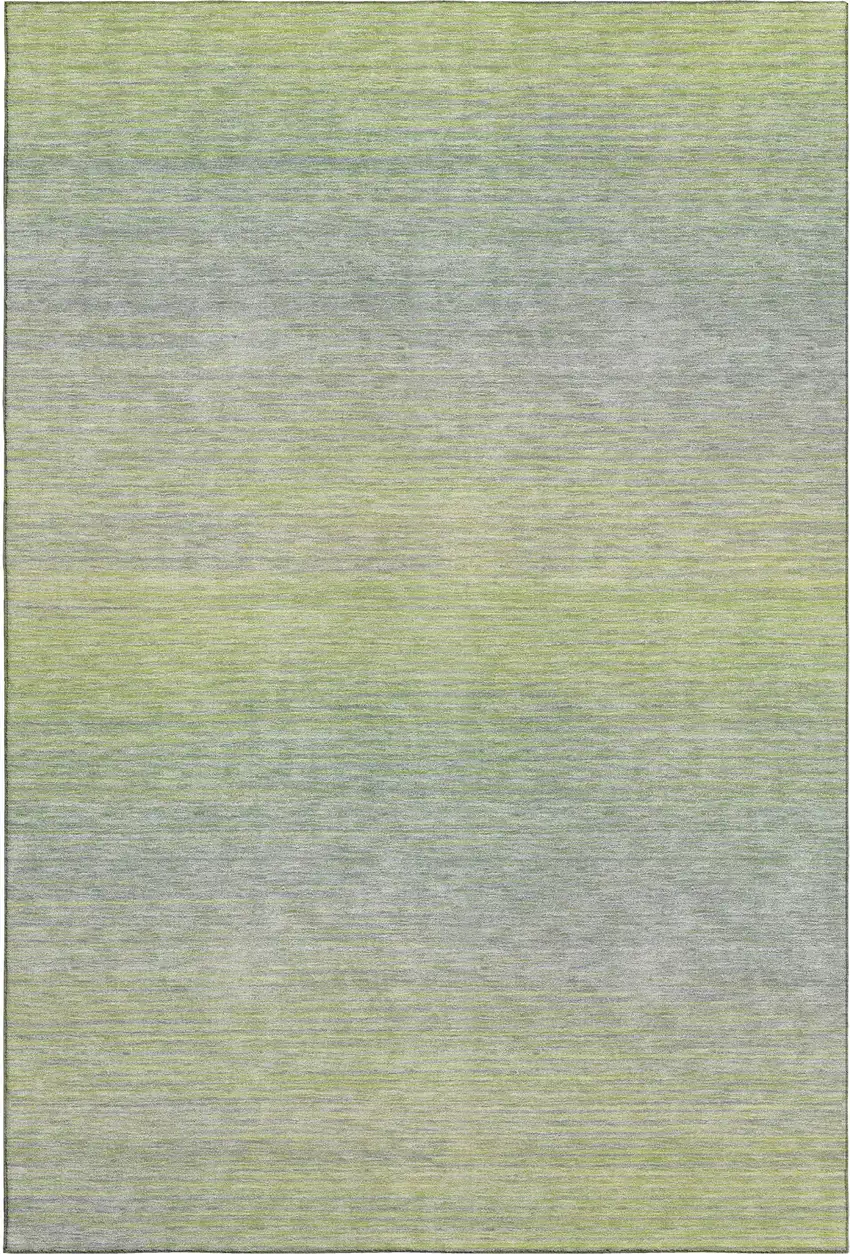Artichoke Green And Gray Striped Washable Area Rug With UV Protection Photo 1
