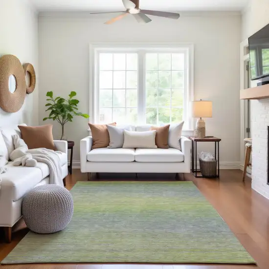 Artichoke Green And Gray Striped Washable Area Rug With UV Protection Photo 5