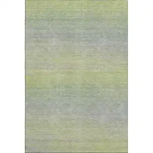 Photo of Artichoke Green And Gray Striped Washable Area Rug With UV Protection
