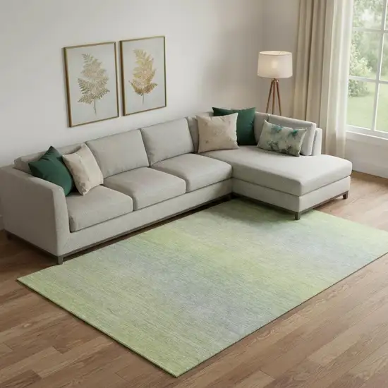 Artichoke Green And Gray Striped Washable Area Rug With UV Protection Photo 2