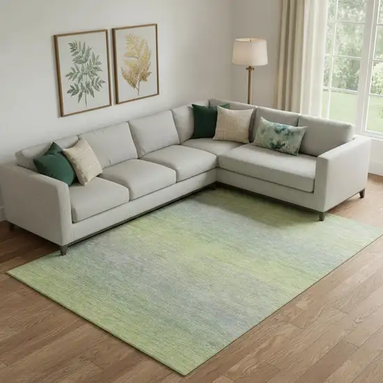 Artichoke Green And Gray Striped Washable Area Rug With UV Protection Photo 2