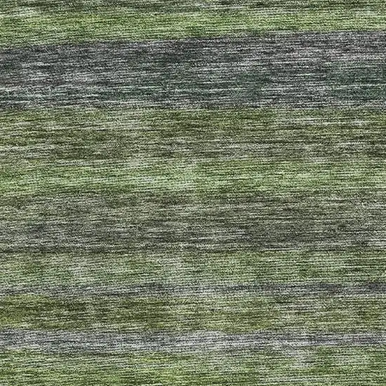 Artichoke Green And Gray Striped Washable Area Rug With UV Protection Photo 2