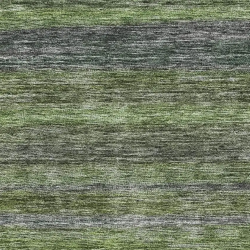 Artichoke Green And Gray Striped Washable Area Rug With UV Protection Photo 2