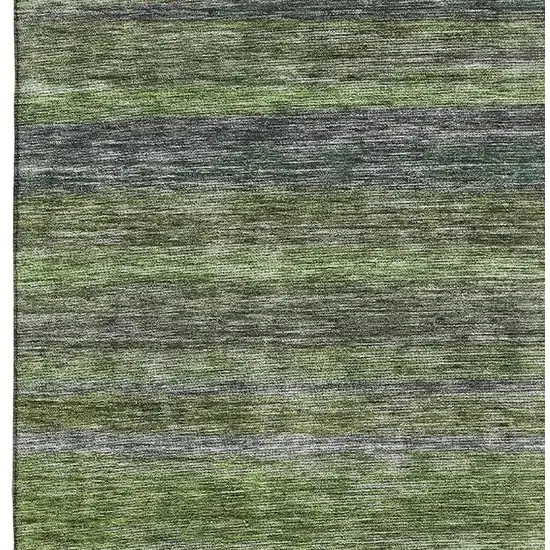 Artichoke Green And Gray Striped Washable Area Rug With UV Protection Photo 3
