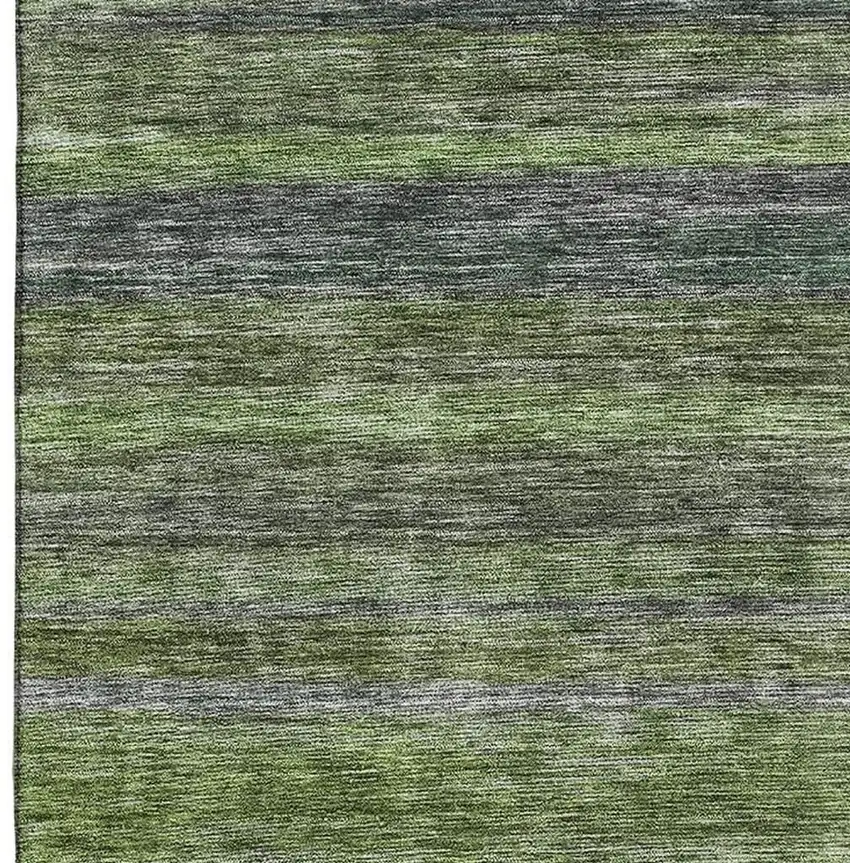 Artichoke Green And Gray Striped Washable Area Rug With UV Protection Photo 3