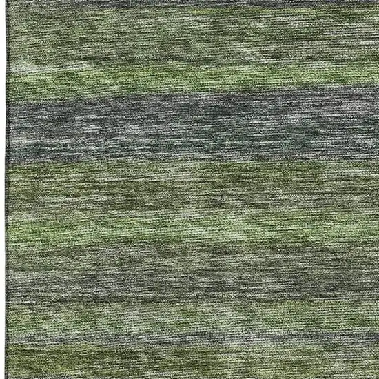 Artichoke Green And Gray Striped Washable Area Rug With UV Protection Photo 2