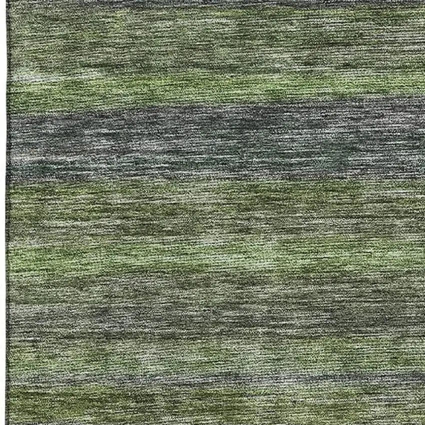 Artichoke Green And Gray Striped Washable Area Rug With UV Protection Photo 2