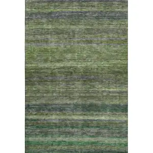 Photo of Artichoke Green And Gray Striped Washable Area Rug With UV Protection