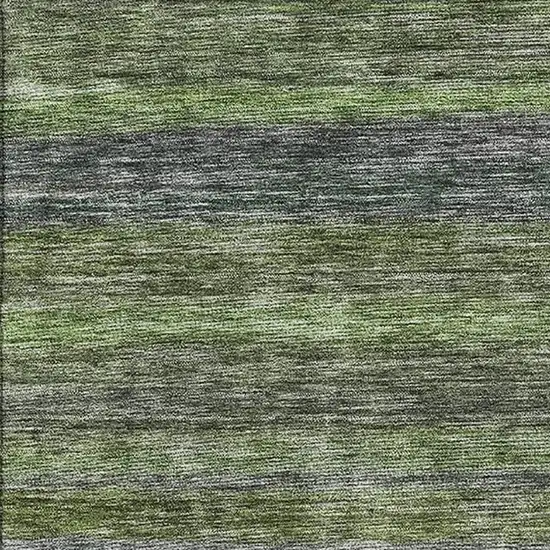 Artichoke Green And Gray Striped Washable Area Rug With UV Protection Photo 2