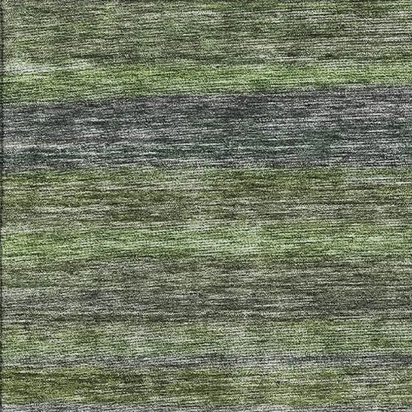 Artichoke Green And Gray Striped Washable Area Rug With UV Protection Photo 2